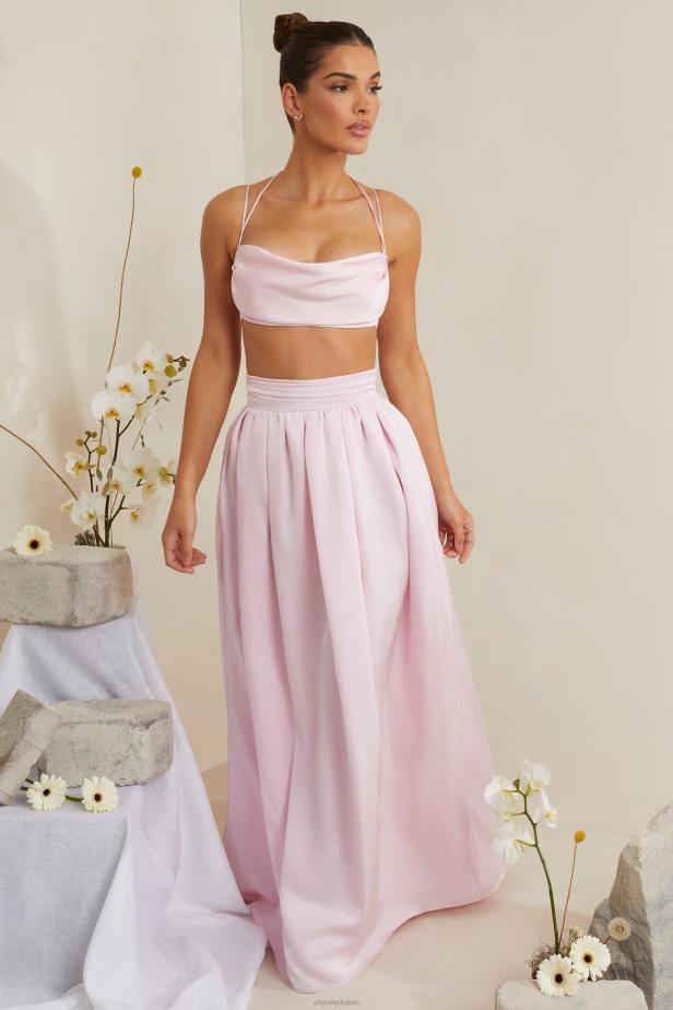 Oh Polly Edyta Pleated Heavy Satin Maxi Skirt N80H746 Pink