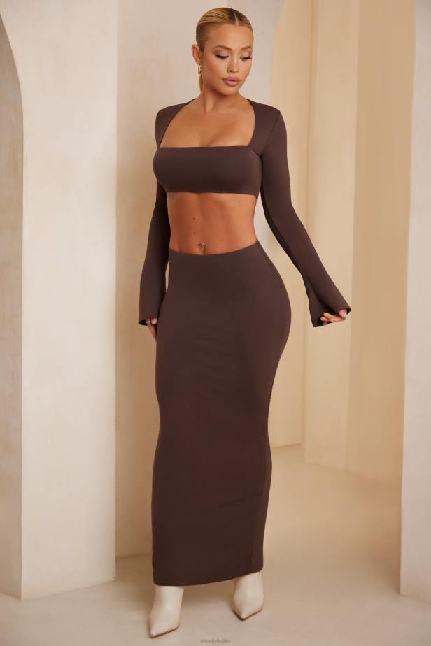 Oh Polly Jomana Low Rise Bodycon Maxi Skirt N80H790 Chocolate