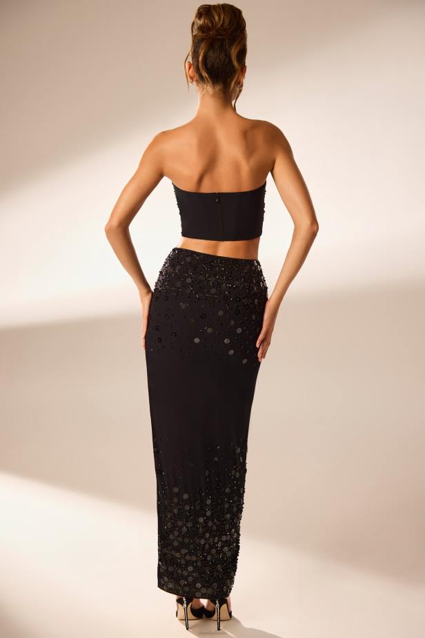 Oh Polly Merope Hand Embellished Maxi Skirt N80H771 Black