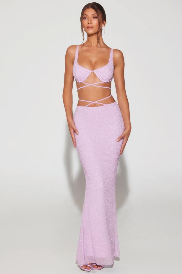 Oh Polly Sardinia Embellished Strappy Maxi Skirt N80H733 Lilac