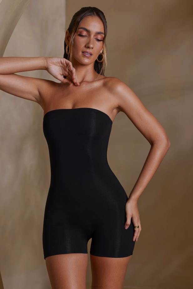 Oh Polly Jalen Bandeau Neckline Short Unitard N80H743 Black