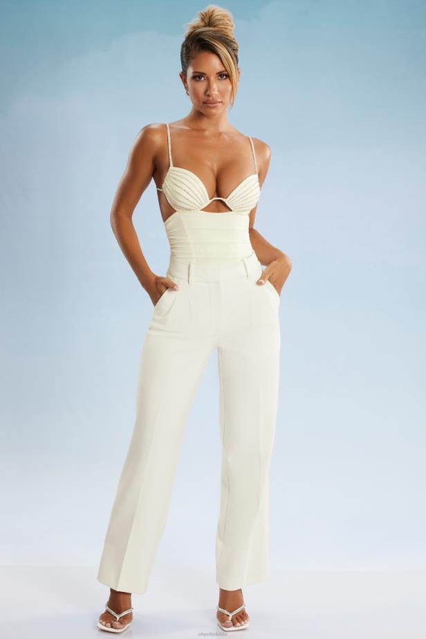 Oh Polly Leda Cut Out Ruched Bodysuit N80H672 Ivory