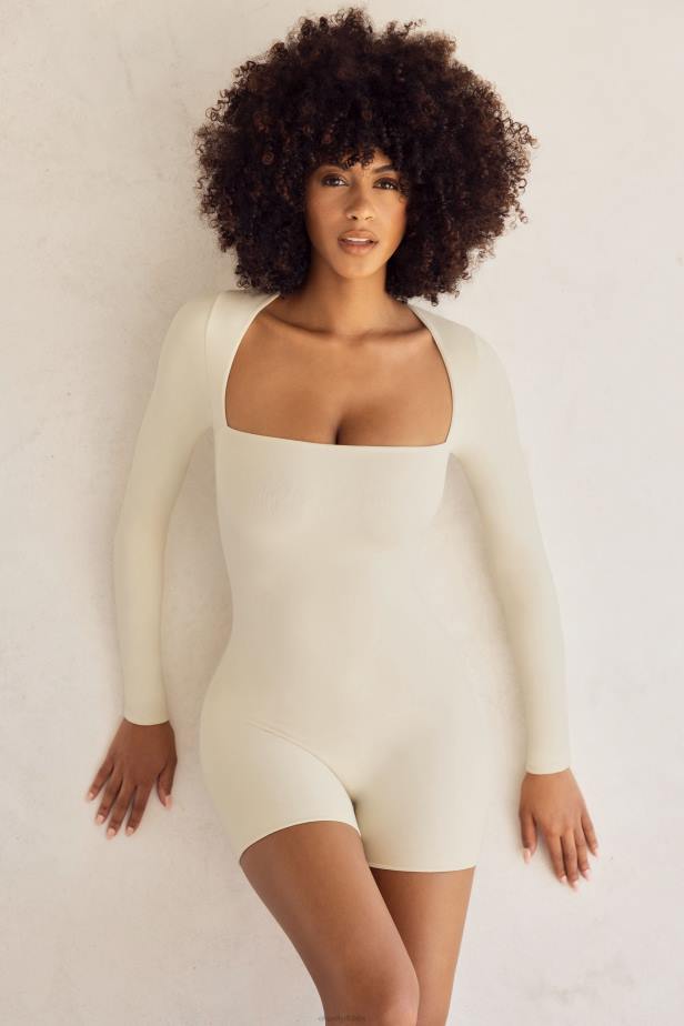 Oh Polly Rue Long Sleeve Square Neck Unitard N80H818 Ivory