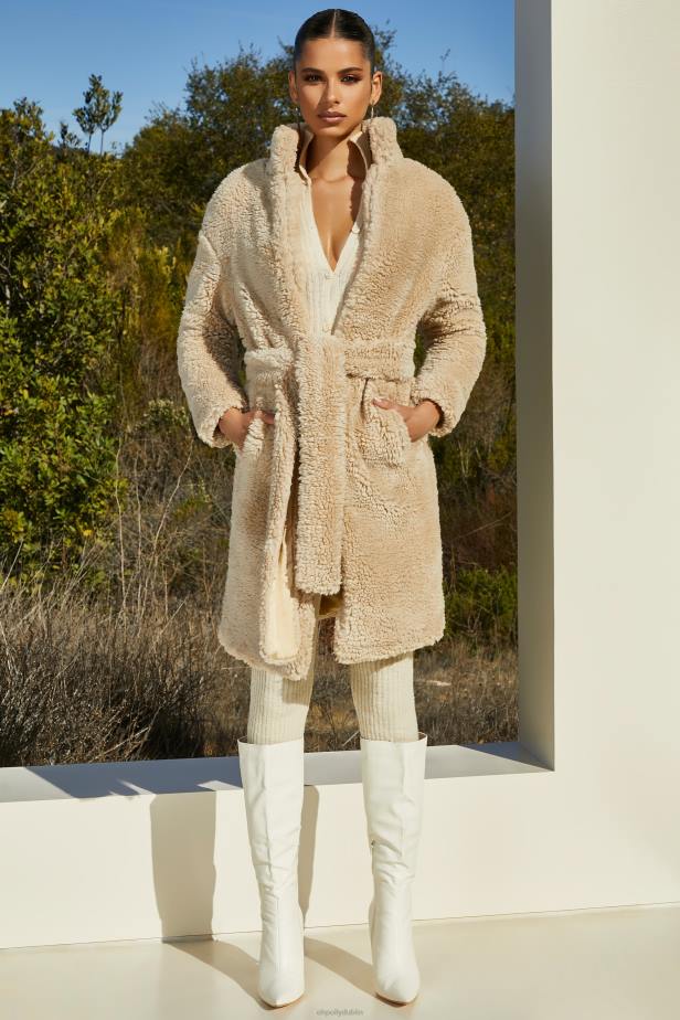 Oh Polly Boss Belted Faux Fur Coat N80H861 Cream