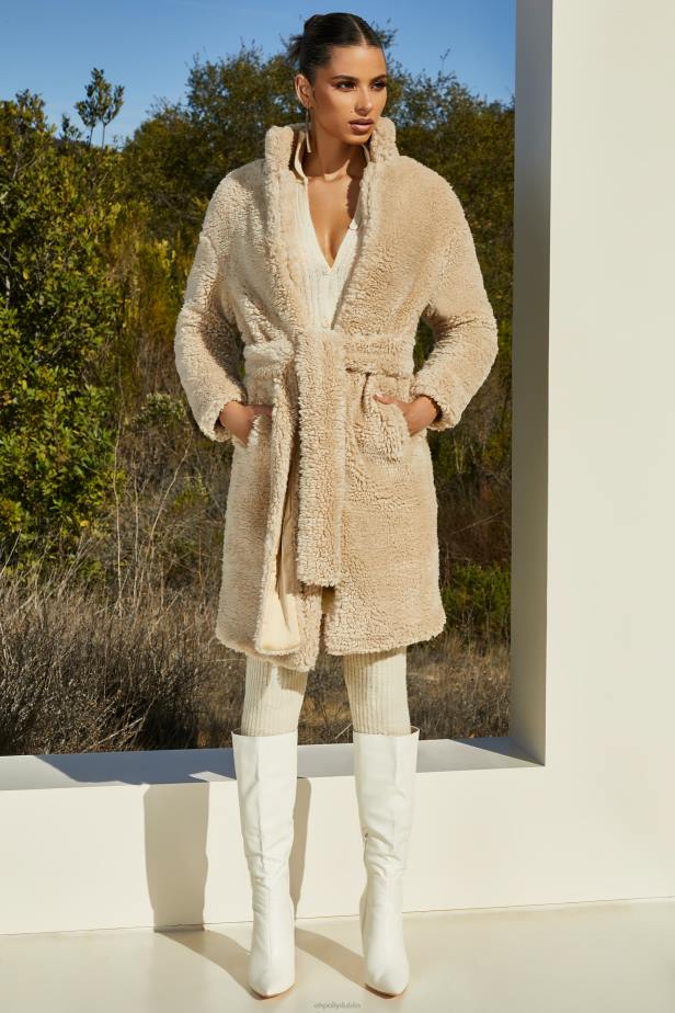 Oh Polly Boss Belted Faux Fur Coat N80H861 Cream