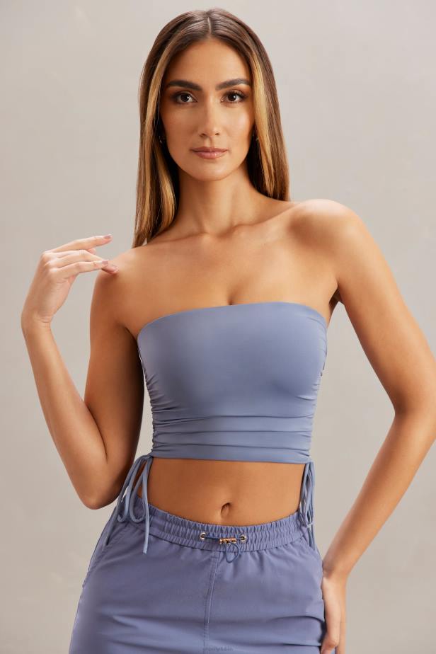 Oh Polly Alisa Ruched Bandeau Crop Top N80H606 Blue