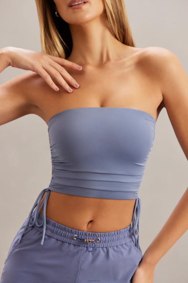 Oh Polly Alisa Ruched Bandeau Crop Top N80H606 Blue