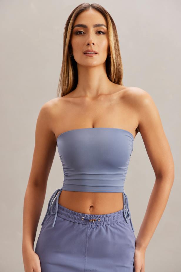 Oh Polly Alisa Ruched Bandeau Crop Top N80H606 Blue