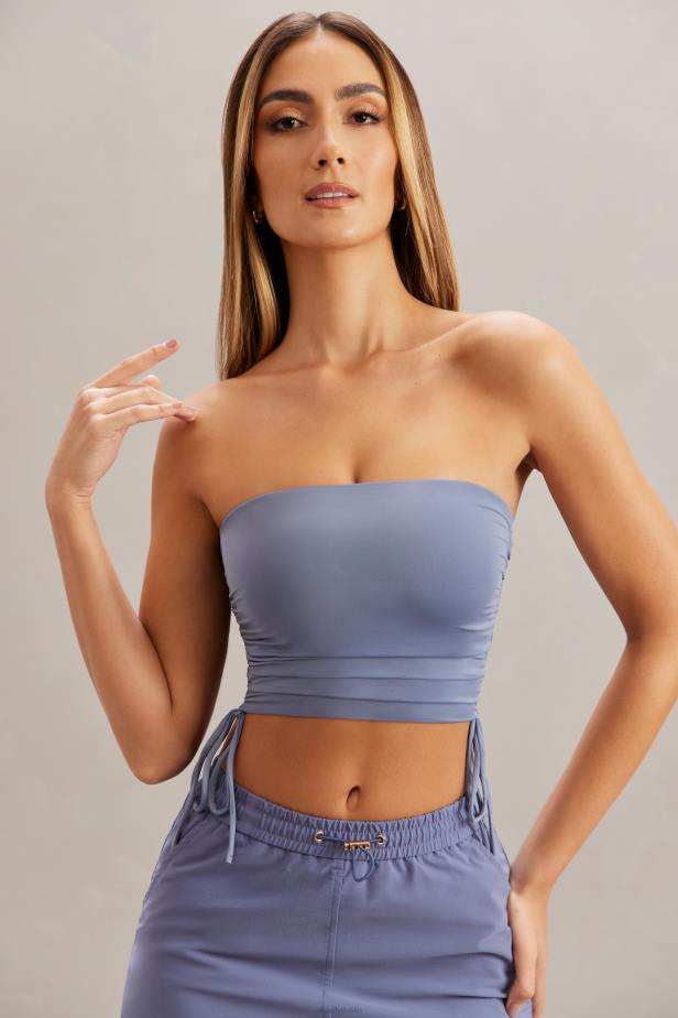 Oh Polly Alisa Ruched Bandeau Crop Top N80H606 Blue