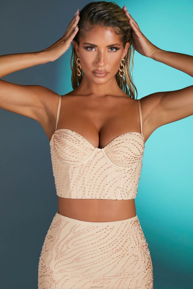 Oh Polly Antibes Embellished Crop Top N80H711 Sand