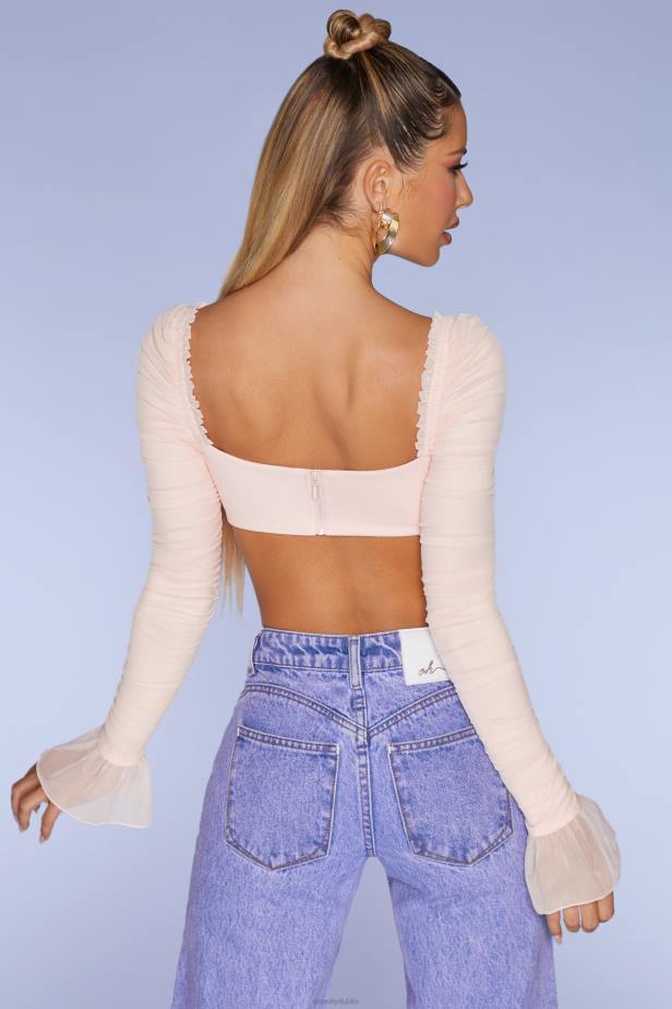 Oh Polly Chamonix Long Sleeve Ruched Crop Top N80H661 Blush