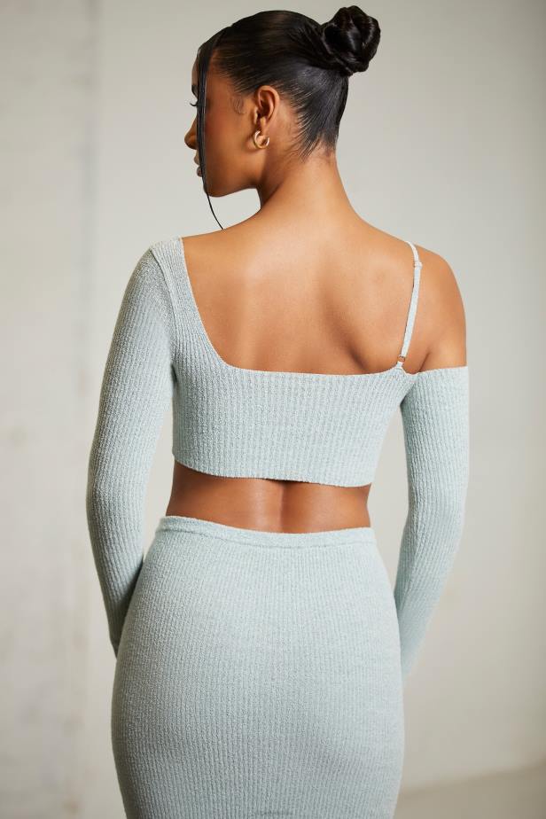 Oh Polly Dagny Asymmetric Long Sleeve Crop Top N80H617 Mint