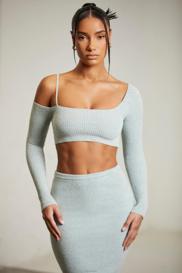 Oh Polly Dagny Asymmetric Long Sleeve Crop Top N80H617 Mint