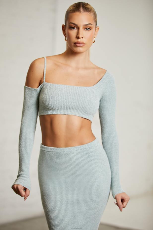 Oh Polly Dagny Asymmetric Long Sleeve Crop Top N80H617 Mint