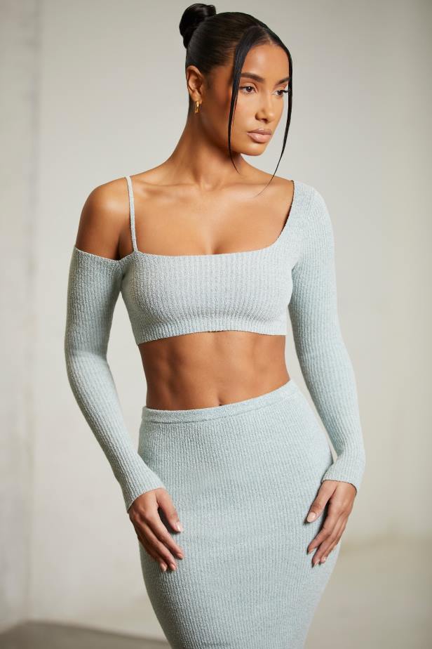 Oh Polly Dagny Asymmetric Long Sleeve Crop Top N80H617 Mint