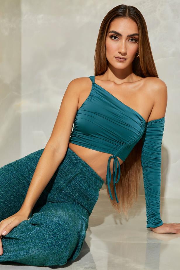 Oh Polly Elin Ruched One Shoulder Crop Top N80H678 Teal