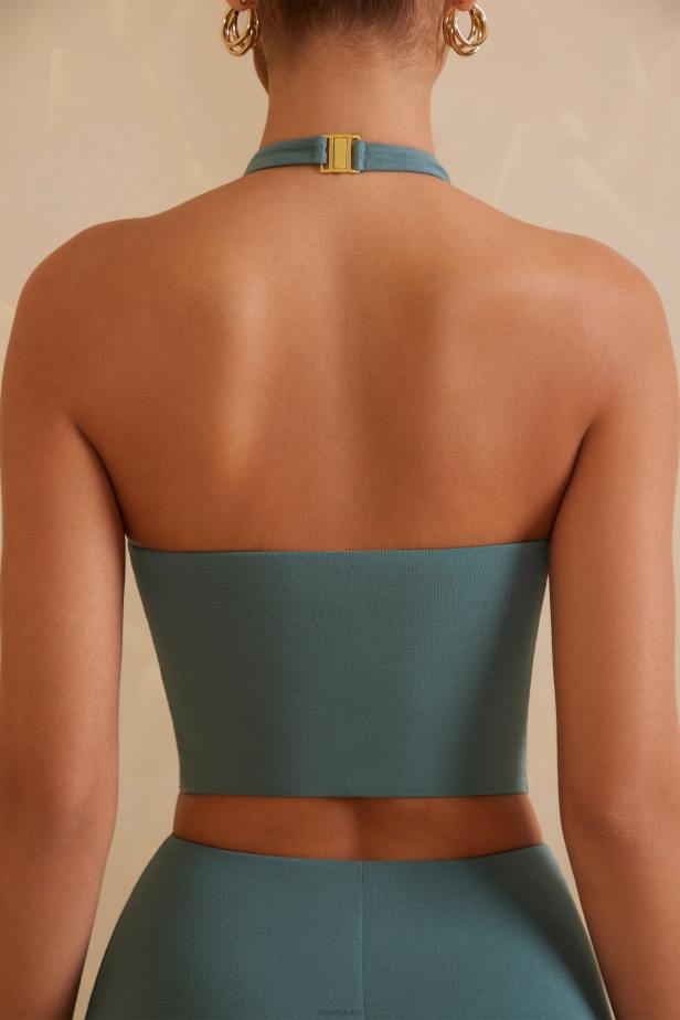 Oh Polly Elsea Halter Neck Crop Top N80H718 Teal