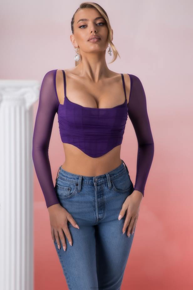 Oh Polly Eros Long Sleeve Crop Top N80H683 Violet