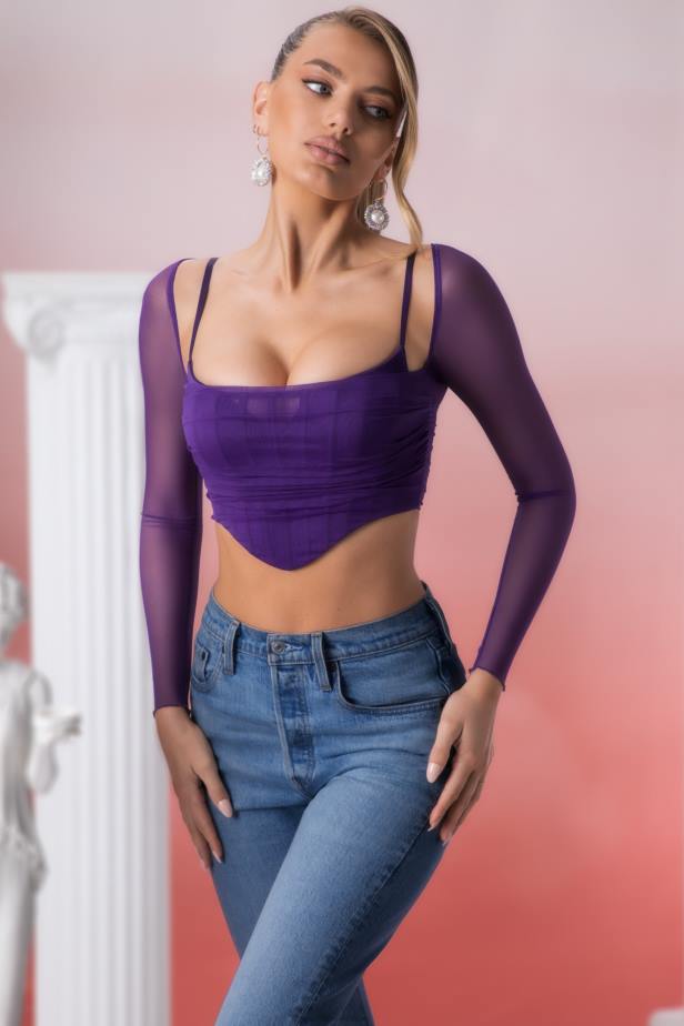 Oh Polly Eros Long Sleeve Crop Top N80H683 Violet