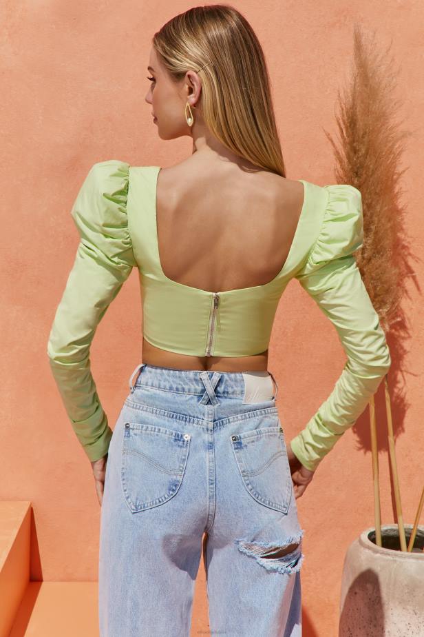 Oh Polly Good Life Puff Shoulder Crop Top N80H702 Lime