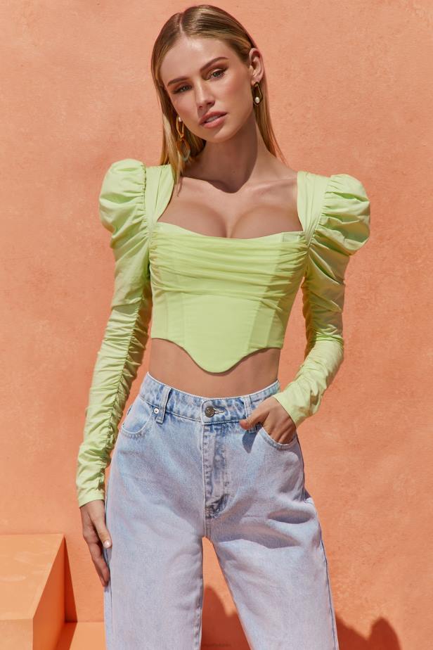 Oh Polly Good Life Puff Shoulder Crop Top N80H702 Lime