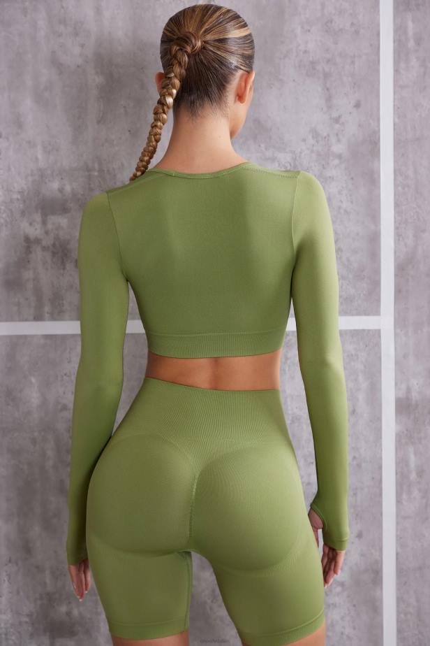 Oh Polly Instinct Long Sleeve Crop Top N80H708 Olive