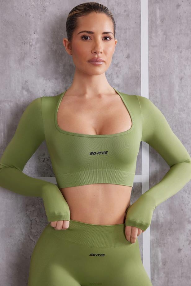 Oh Polly Instinct Long Sleeve Crop Top N80H708 Olive