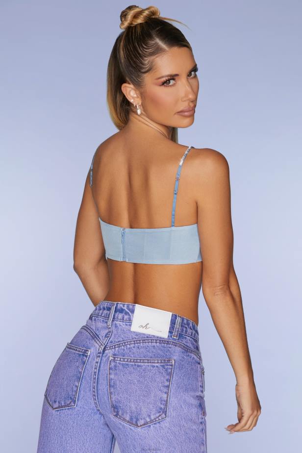 Oh Polly La Rochelle Embellished Strap Crop Top N80H667 Blue