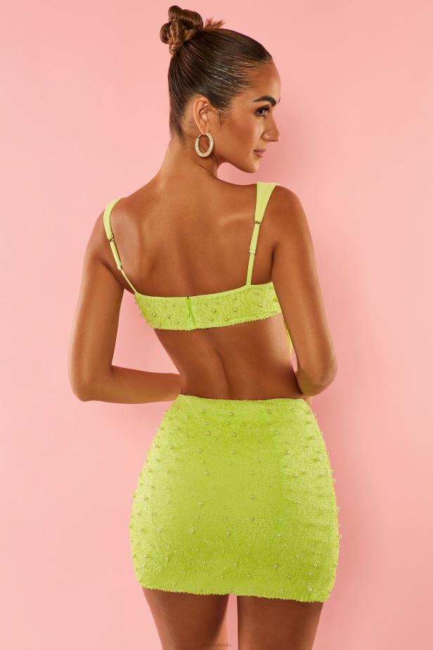 Oh Polly Larvotto Low Plunge Neck Crop Top N80H647 Lime