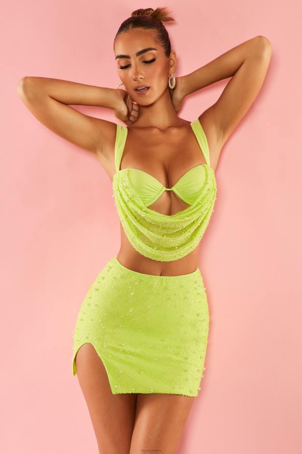 Oh Polly Larvotto Low Plunge Neck Crop Top N80H647 Lime