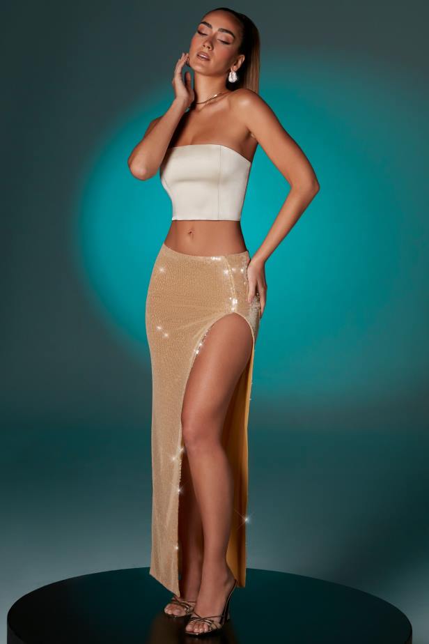 Oh Polly Leoni Satin Strapless Crop Top N80H622 Ivory