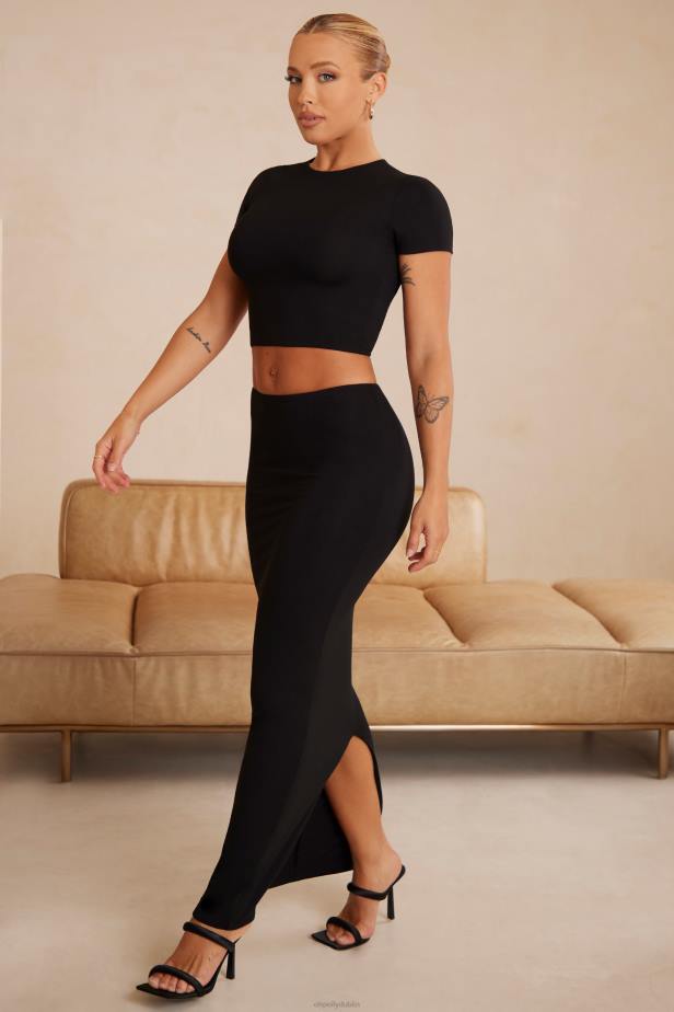 Oh Polly Myaree Cap Sleeve Crop Top N80H717 Black