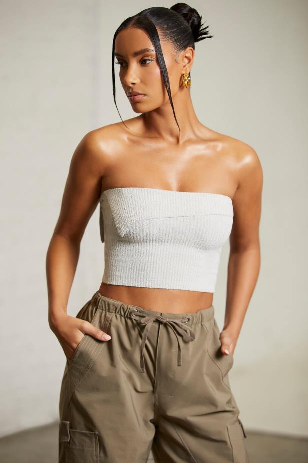 Oh Polly Oran Overlap Bandeau Crop Top N80H618 Grey