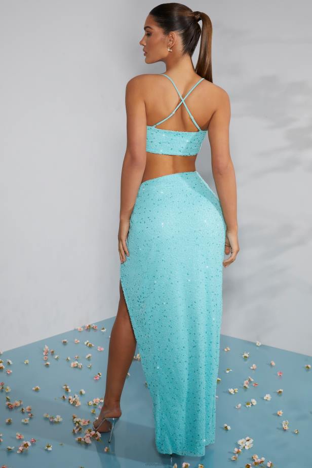 Oh Polly Pisa Embellished Cross Back Crop Top N80H580 Aqua