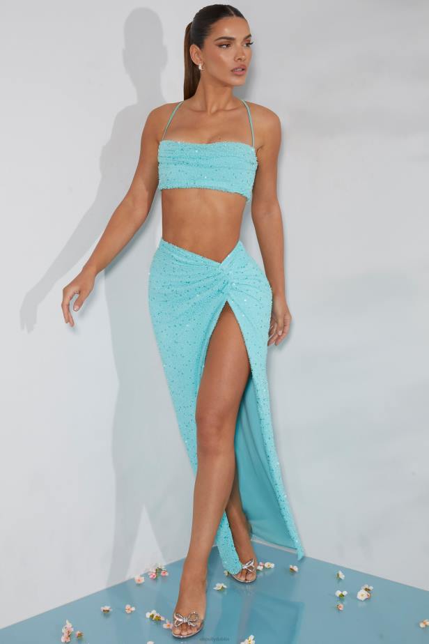 Oh Polly Pisa Embellished Cross Back Crop Top N80H580 Aqua