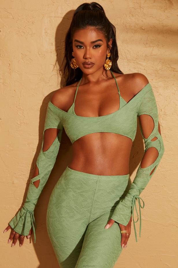 Oh Polly Thar Cut Out Crop Top N80H653 Green