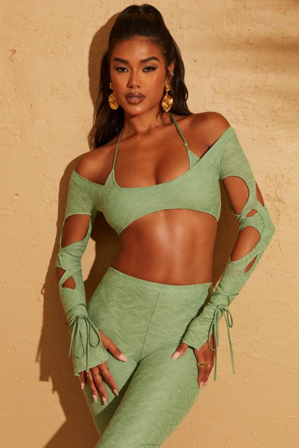 Oh Polly Thar Cut Out Crop Top N80H653 Green