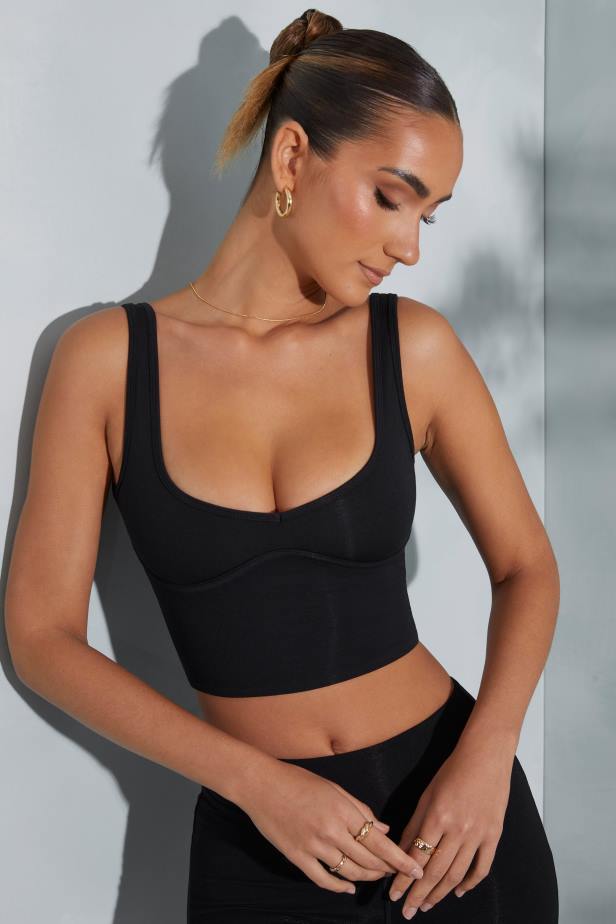 Oh Polly Trista Sweetheart Neckline Crop Top N80H591 Black