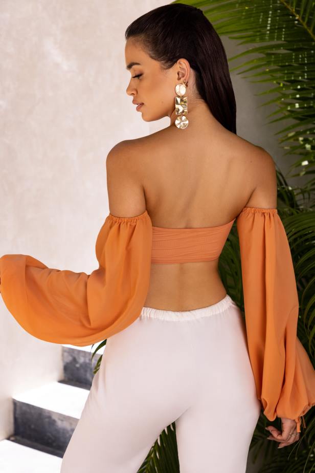 Oh Polly Wanderlust Bardot Cut Out Crop Top N80H692 Caramel