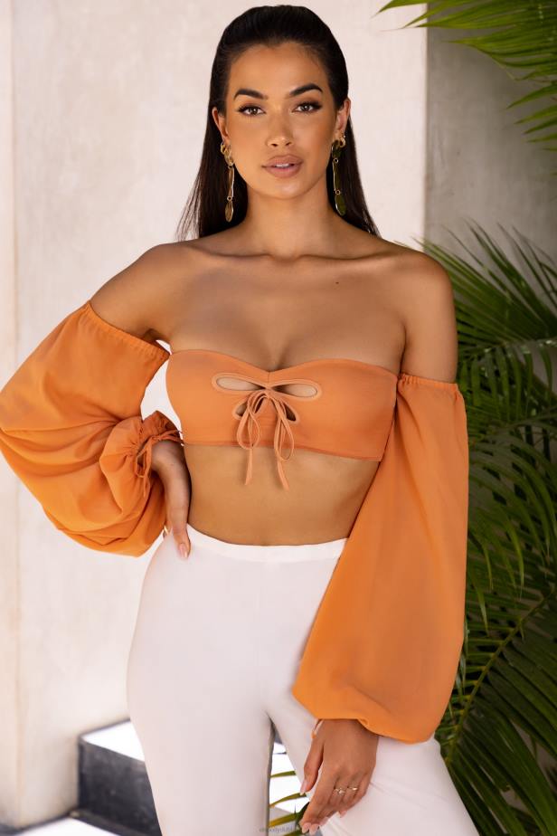 Oh Polly Wanderlust Bardot Cut Out Crop Top N80H692 Caramel