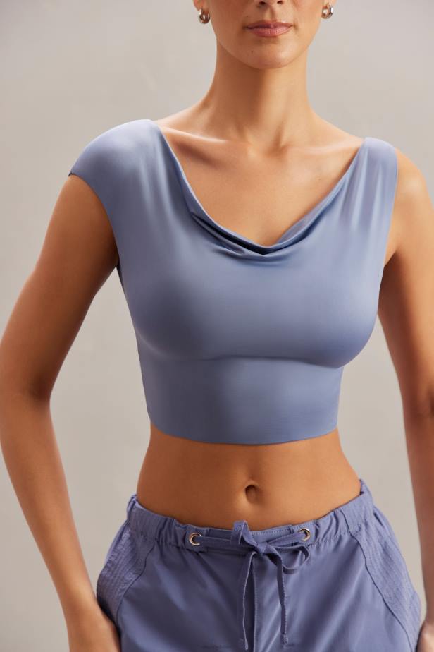 Oh Polly Yindi Cowl Neck Crop Top N80H603 Blue