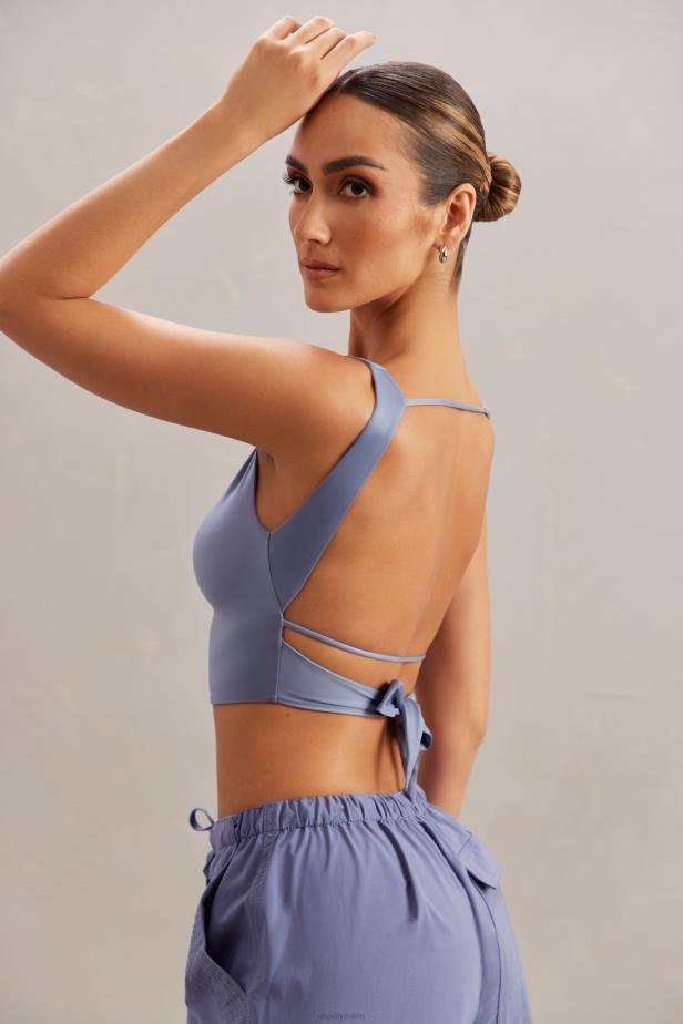 Oh Polly Yindi Cowl Neck Crop Top N80H603 Blue