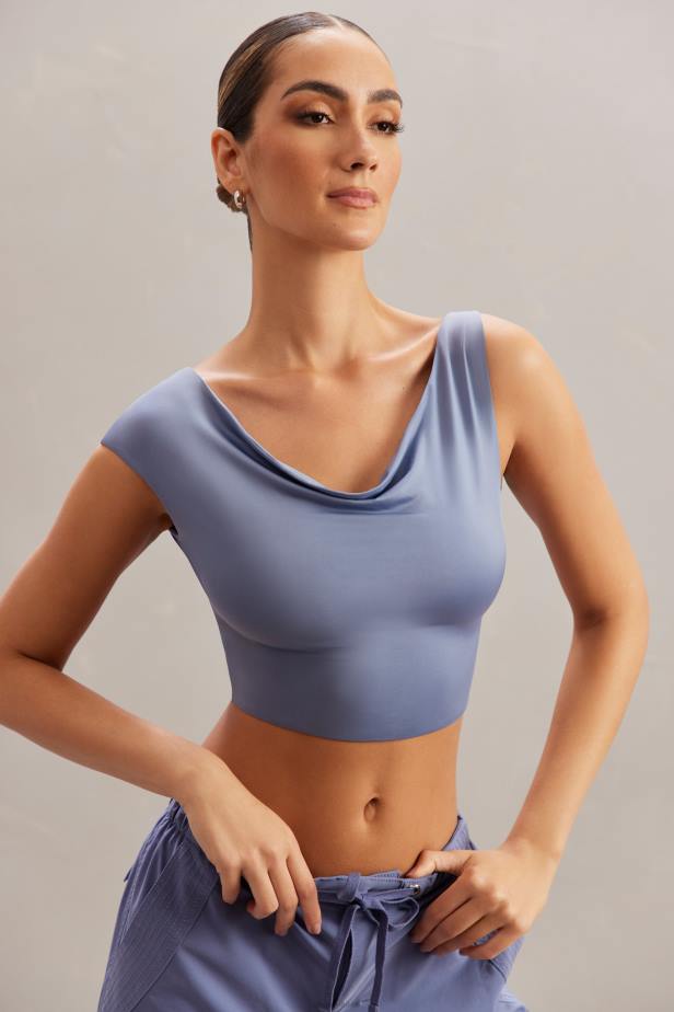 Oh Polly Yindi Cowl Neck Crop Top N80H603 Blue