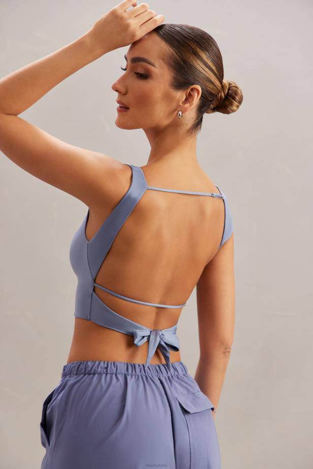 Oh Polly Yindi Cowl Neck Crop Top N80H603 Blue