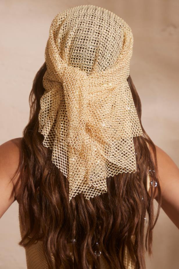 Oh Polly Jai Embellished Fishnet Headscarf N80H945 Gold