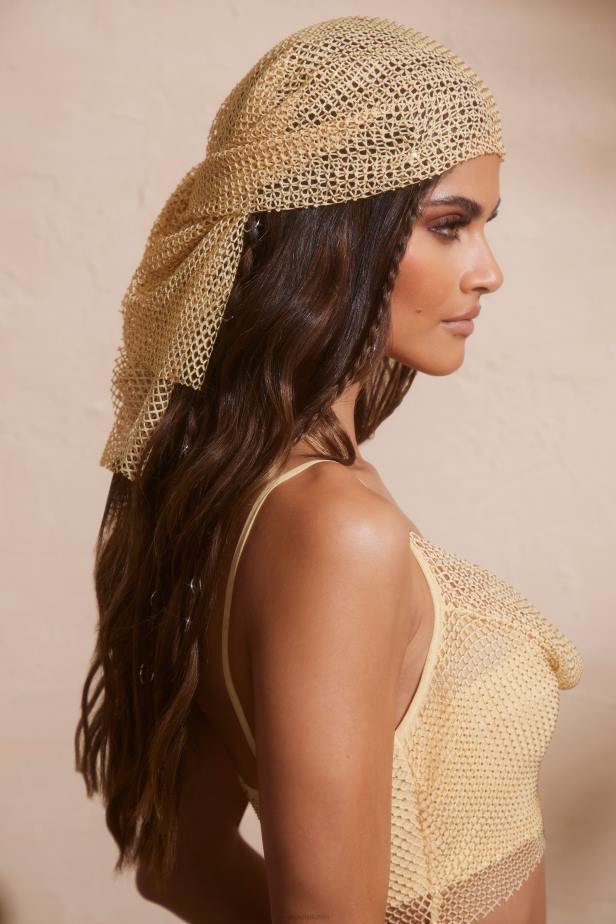 Oh Polly Jai Embellished Fishnet Headscarf N80H945 Gold