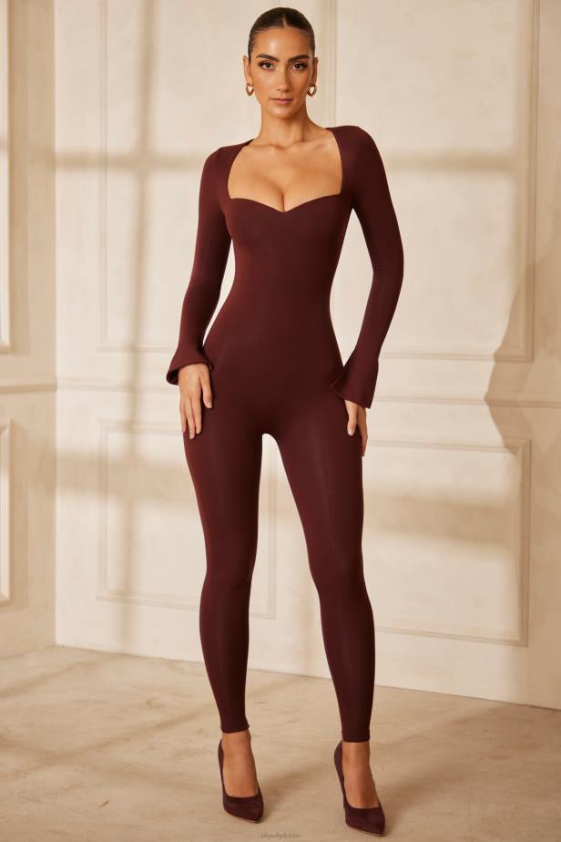 Oh Polly Amata Sweetheart Neckline Long Sleeve Jumpsuit N80H784 Brown