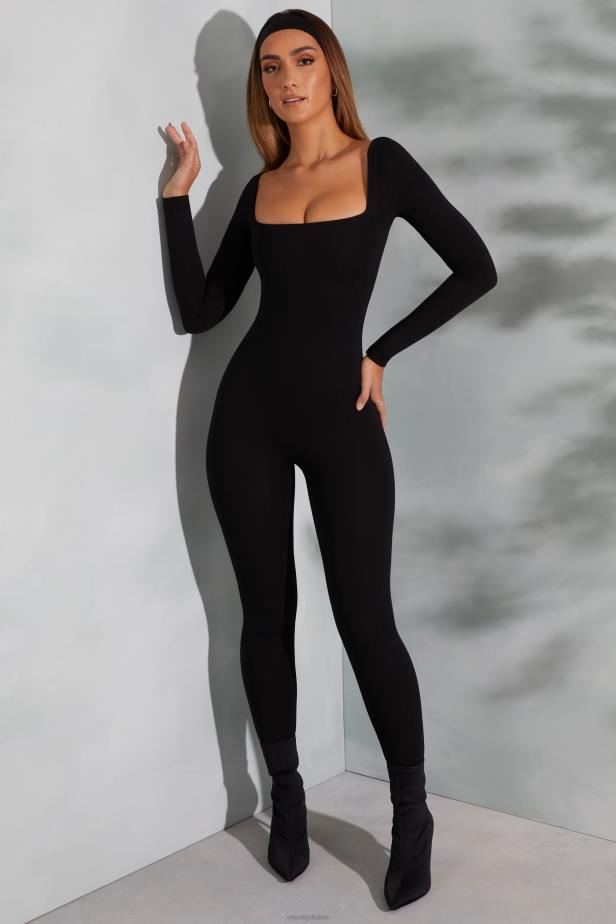 Oh Polly Delanie Square Neck Long Sleeve Jumpsuit N80H764 Black