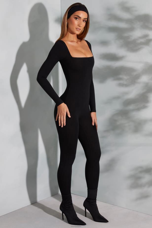 Oh Polly Delanie Square Neck Long Sleeve Jumpsuit N80H764 Black