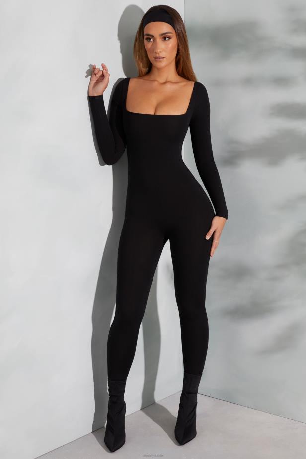 Oh Polly Delanie Square Neck Long Sleeve Jumpsuit N80H764 Black